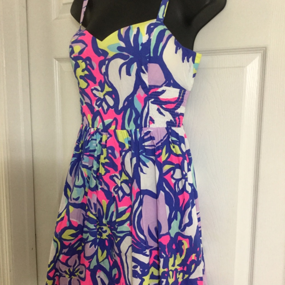 Lilly Pulitzer Floral Midi Dress in Pink, Blue, Green, Lavender - Picture 3 of 12